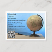 White QR Code Tutor Teacher Globe & Book Classroom Visitenkarte (Vorderseite)
