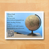 White QR Code Tutor Teacher Globe & Book Classroom Visitenkarte