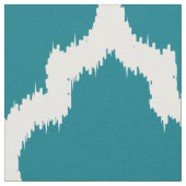 White Quatrefolie Ikat Custom Türkis Background Stoff (Nahaufnahme)