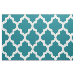 White Quatrefolie Ikat Custom Türkis Background Stoff
