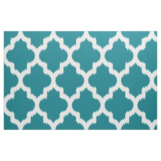 White Quatrefolie Ikat Custom Türkis Background Stoff (Fat Quarter (45,7 x 55,9 cm))