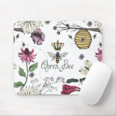White Queen Bee Royal Crown Floral Pattern Mousepad (Mit Mouse)