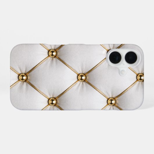 White Quilted Leather & Gold Studs Phone Case iPhone 16 Hülle (Rückseite (Horizontal))