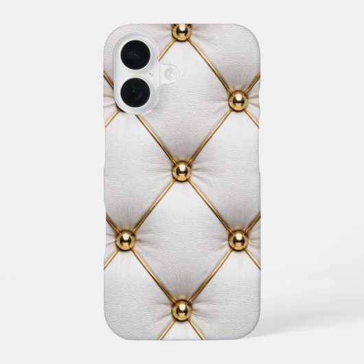 White Quilted Leather & Gold Studs Phone Case iPhone 16 Hülle (Rückseite)