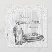 White Quinceanera Einladung (Vorne/Hinten)