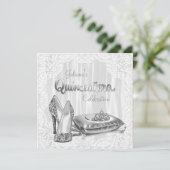 White Quinceanera Einladung (Stehend Vorderseite)