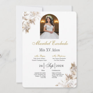 White quinceañera with picture  einladung