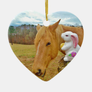 White rabbit and blond yellow horse keramik ornament