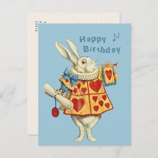 White Rabbit bläst Trompete Happy Birthday CC1126 Postkarte (Vorne/Hinten)