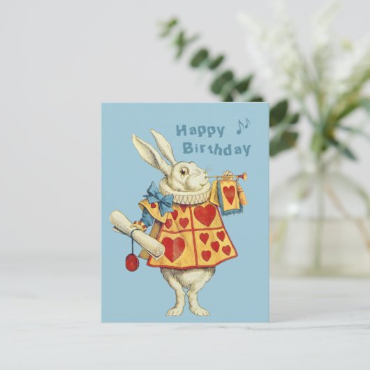 White Rabbit bläst Trompete Happy Birthday CC1126 Postkarte (Stehend Vorderseite)