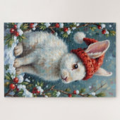 White Rabbit in Quiet Winter Berries Hat Puzzle (Horizontal)