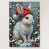White Rabbit in Quiet Winter Berries Hat Puzzle (Vertikal)