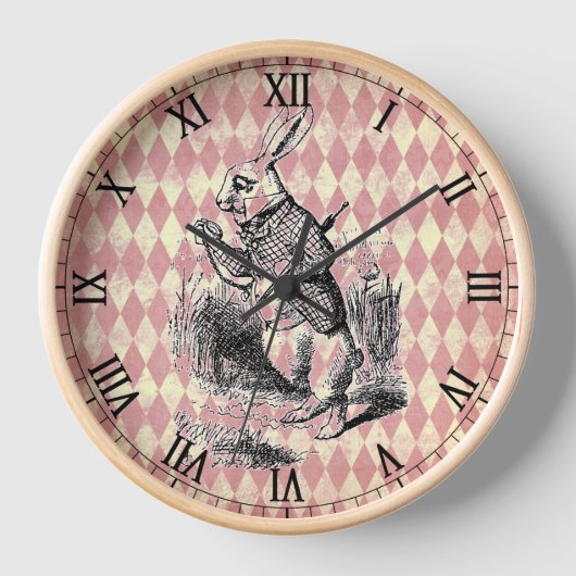 White Rabbit Pink Diamonds Wall Clock Wanduhr (Vorderseite)