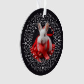 White rabbit with red ribbon on Black Holiday Ornament (Vorderseite)