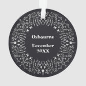 White rabbit with red ribbon on Black Holiday Ornament (Rückseite)