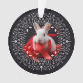 White rabbit with red ribbon on Black Holiday Ornament (Vorderseite)