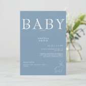 White Rabbits Light Blue Gingham Baby Dusche Einladung (Stehend Vorderseite)
