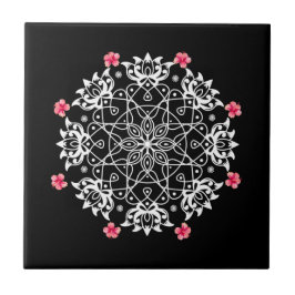 White Rangoli mit Hibiskus Fliese