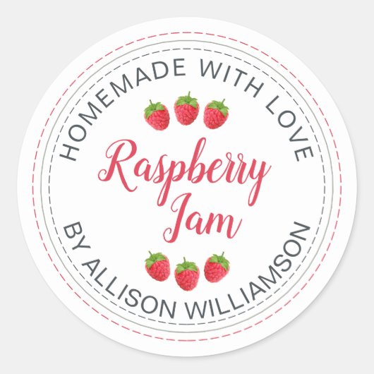 White Raspberry Homemade With Love Jam Runder Aufkleber (Vorderseite)