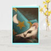 WHITE RAT/MICE/MOUSE WIZARD Card Karte (Gelbe Blume)