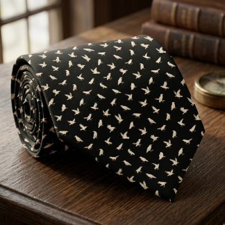 White Raven Bird Pattern – Gothic Groom Gift Krawatte