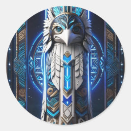 White Raven Blue Totem Runder Aufkleber