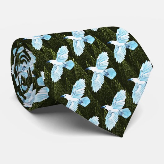 White Raven on Fraktal Conifers Krawatte (Gerollt)