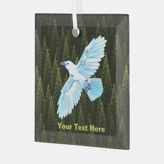 White Raven on Fraktal Conifers Ornament Aus Glas (Vorderseite links)