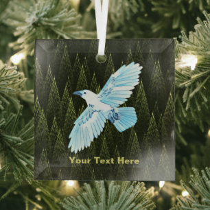 White Raven on Fraktal Conifers Ornament Aus Glas