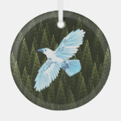 White Raven on Fraktal Conifers Ornament Aus Glas (Vorderseite)