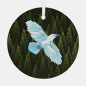 White Raven on Fraktal Conifers Ornament Aus Glas (Rückseite)
