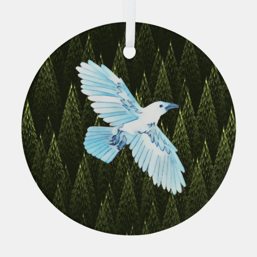 White Raven on Fraktal Conifers Ornament Aus Glas (Rückseite)