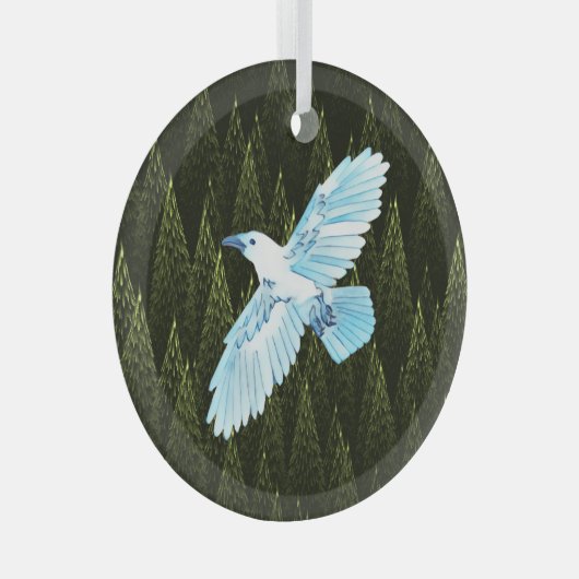 White Raven on Fraktal Conifers Ornament Aus Glas (Vorderseite Rechts)
