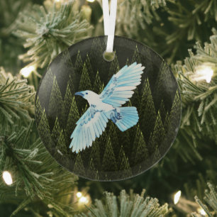 White Raven on Fraktal Conifers Ornament Aus Glas