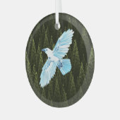White Raven on Fraktal Conifers Ornament Aus Glas (Vorderseite links)