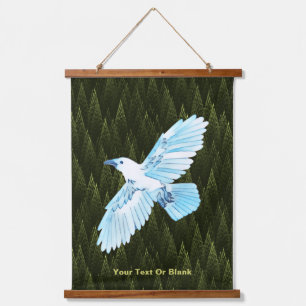 White Raven on Fraktal Conifers Wandteppich Mit Holzrahmen