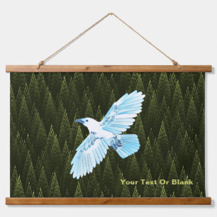 White Raven on Fraktal Konifers hängend Tapestry Wandteppich Mit Holzrahmen