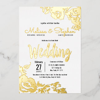 White Real Gold Floral Wedding Folieneinladung