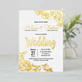 White Real Gold Floral Wedding Folieneinladung (Stehend vorne)