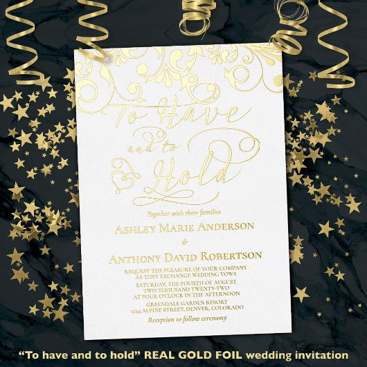White Real Gold Foil, um eine Herzhochzeit abzuhal Folieneinladung