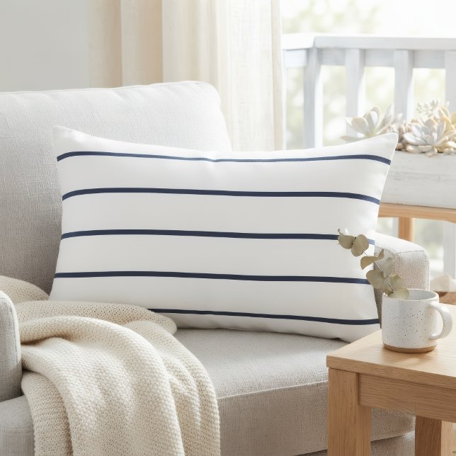 White Rectangular Accent Pillow with Blue Stripes Dekokissen (Von Creator hochgeladen)
