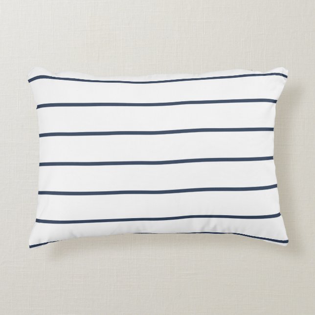 White Rectangular Accent Pillow with Blue Stripes Dekokissen (Vorderseite)