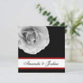 WHITE RED and BLACK Rose Blume Einladung Hochzeit (Stehend Vorderseite)
