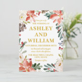 White Red and Gold Chic Weihnachtsgrün Hochzeit Einladung (Stehend Vorderseite)