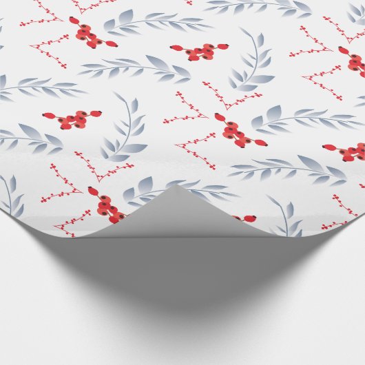 White Red Berries Weihnachtsgeschenk Wrapping Pape Geschenkpapier (Ecke)