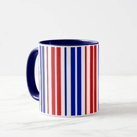 White Red Blue Stripes Pattern   Tasse (Vorderseite Links)