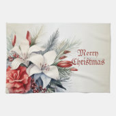 White Red Blume Weihnachten Urlaub Elegante Geschirrtuch (Horizontal)