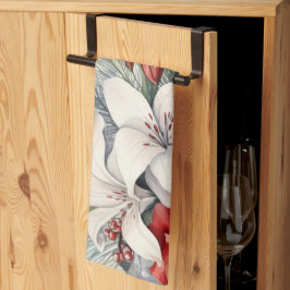 White Red Blume Weihnachten Urlaub Elegante Geschirrtuch