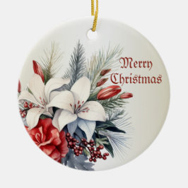 White Red Blume Weihnachten Urlaub Elegante Keramik Ornament