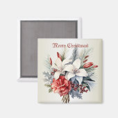 White Red Blume Weihnachten Urlaub Elegante Magnet (Vorderseite/Rückseite)